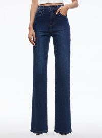 alice + olivia AMAZING HIGH RISE STRAIGHT FULL LENGTH JEAN in Love Train | women’s dark blue jeans | womens casual denim clothes