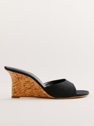 Reformation Anita Mule Wedge Black Linen | wedged mules | womens peep toe wedges | women’s wedge heel shoes - flipped