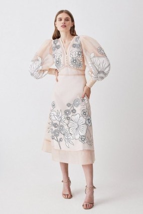 KAREN MILLEN Applique Organdie Woven Maxi Dress in Blush – floral semi ...