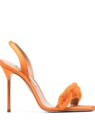 Aquazzura Chain Of Love 115mm slingback sandals in orange / high bead embellished slingbacks / womens designer heels / luxe occasion shoes / luxury footwear - flipped