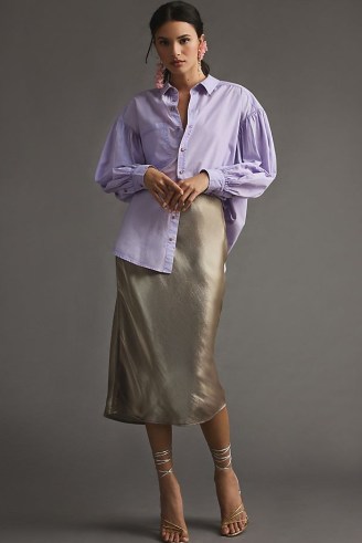 Pilcro Oversized Poplin Shirt Lavender ~ women’s lilac cotton drop shoulder shirts - flipped
