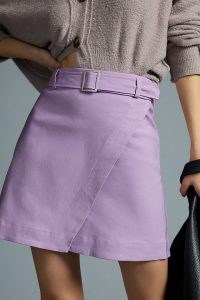 Maeve Belted Wrap Mini Skirt in Lavender ~ women’s asymmetric skirts