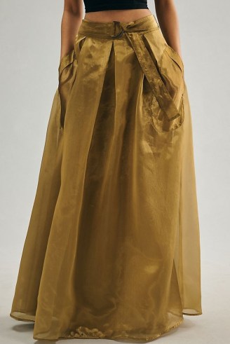 Let Me Be Shine Maxi Skirt in Gold ~ women’s long length party skirts ~ sheer overlay occasion clothes - flipped