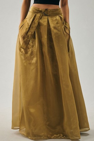 Let Me Be Shine Maxi Skirt in Gold ~ women’s long length party skirts ~ sheer overlay occasion clothes