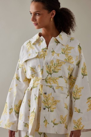 Stella Nova Sara Sia Utility Jacket in White / floral embroidered tie waist jackets / women’s organic cotton clothes / womens utilitarian style fashion - flipped