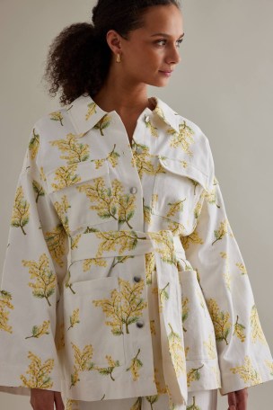 Stella Nova Sara Sia Utility Jacket in White / floral embroidered tie waist jackets / women’s organic cotton clothes / womens utilitarian style fashion