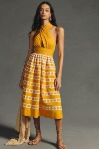 Maeve A-Line Halter Dress in Yellow / women’s spot print halterneck dresses / womens cotton summer clothing / vintage style clothes