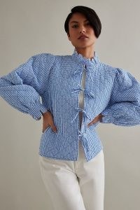 Stella Nova Mabel Quilted Jacket in Blue Motif / women’s checked scallop trim jackets / womens cotton outerwear / spring clothing
