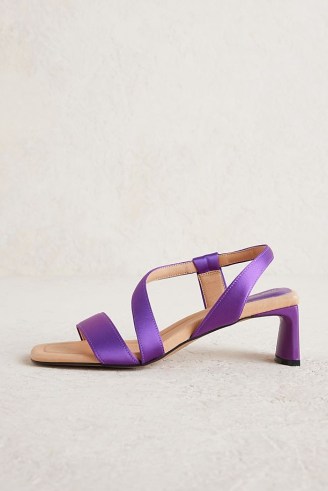 Shoe The Bear Sylvi Slingback Heels in Purple / strappy satin sandals - flipped