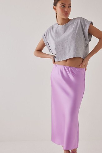 Anthropologie Satin Bias Midi Skirt in Lilac / silky slip skirts / women’s luxe style clothing - flipped