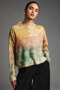 Anthropologie Alani Cashmere Mock Neck Jumper in Yellow Motif – women’s luxury multicoloured jumpers – womens luxe knitwear – floral knits