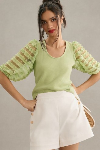 DOLAN Ruffle-Sleeve Top in Green – semi sheer sleeved tops – ruffle detail clothes - flipped