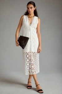 Maeve Sleeveless Eyelet Dress in White – semi sheer midi dresses – women’s broiderie style clothes – feminine clothing