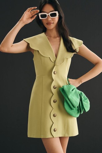 Maeve Sleeveless Scalloped Mini Dress in Chartreuse | yellow-green retro style dresses | women’s vintage look clothes - flipped