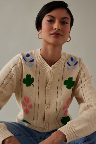 Stella Nova Joan Cardigan in Neutral Motif | women’s floral cardigans | feminine knits | womens knitwear - flipped