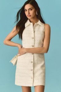 Hutch Sleeveless Tweed Dress in White | women’s collared vintage style dresses | chic retro clothes