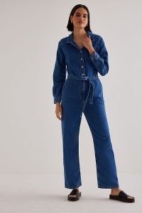Selected Femme Stephanie Denim Jumpsuit | women’s blue collared tie waist jumpsuits | womens casual clothes