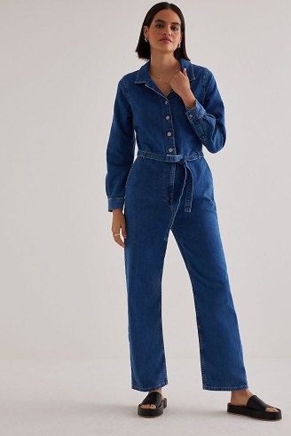 Selected Femme Stephanie Denim Jumpsuit | women’s blue collared tie waist jumpsuits | womens casual clothes