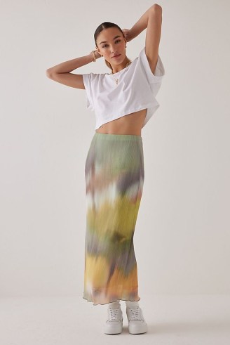 Anthropologie Plisse Maxi Skirt – multicoloured side slit skirts - flipped