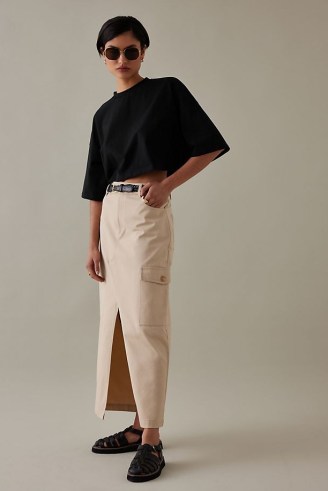 Aligne Hypnos Maxi Skirt in Beige – organic cotton cargo skirts – utility clothing - flipped
