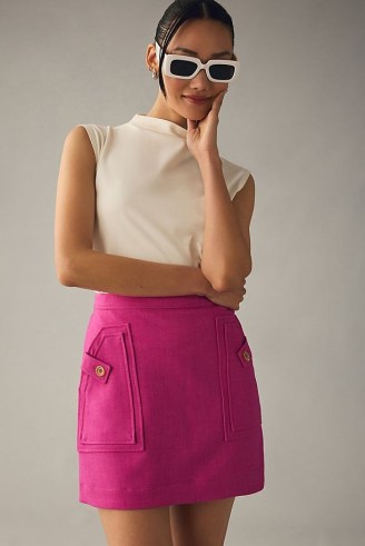 Maeve Patch-Pocket Skirt in Medium Pink – A-line mini skirts