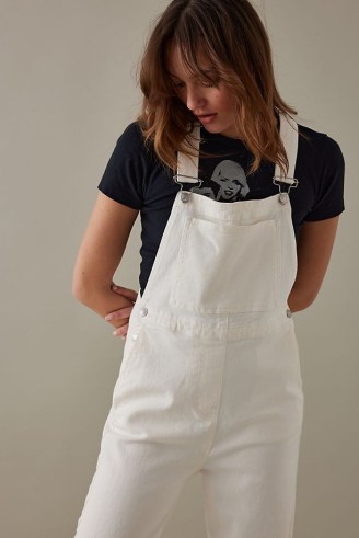 Selected Femme Vinnie Denim Dungarees in White | women’s classic overalls | womens casual all-in-one fashion - flipped