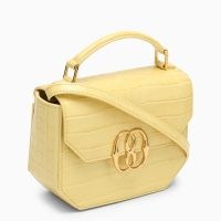 Bally Yellow Emblem mini bag – small croc embossed leather handbags – luxury crocodile effect top handle bags – women’s luxe accessories – animal prints
