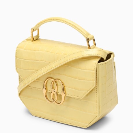 Bally Yellow Emblem mini bag – small croc embossed leather handbags – luxury crocodile effect top handle bags – women’s luxe accessories – animal prints - flipped