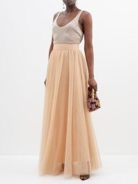 ZIMMERMANN High-rise raw-hem tulle skirt in beige – peach-tone sheer net overlay maxi skirts – feminine fashion – luxury clothing