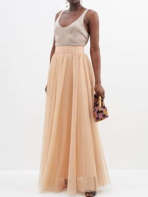 ZIMMERMANN High-rise raw-hem tulle skirt in beige – peach-tone sheer net overlay maxi skirts – feminine fashion – luxury clothing