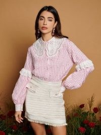 sister jane Meadow Gingham Shirt in Baby Pink Gingham – women’s checked oversized collar shirts – womens check print fashion – broderie anglaise collars – DREAM THE RODEO ROSE collection