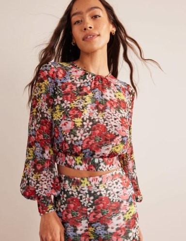 Boden Blouson Sleeve Occasion Top in Multi, Moire Bloom / women’s floral balloon sleeved tops / cropped blouses / feminine clothes / boho clothing / womens fashion with a bohemian vibe