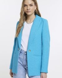 RIVER ISLAND BLUE BOUCLE BLAZER – women’s textured blazers – on-trend jackets