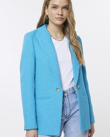 RIVER ISLAND BLUE BOUCLE BLAZER – women’s textured blazers – on-trend jackets - flipped