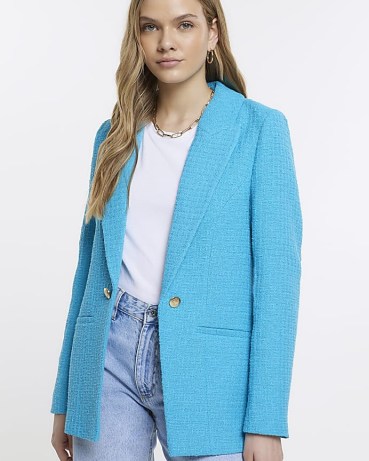 RIVER ISLAND BLUE BOUCLE BLAZER – women’s textured blazers – on-trend jackets