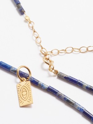 HERMINA ATHENS Delian lapis lazuli & gold-plated necklace – blue beaded necklaces with eye pendant – women’s summer jewellery - flipped