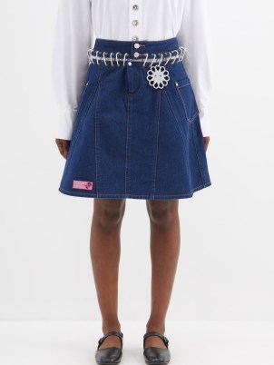 CHOPOVA LOWENA Otto carabiner organic-cotton denim skirt in blue ~ A-line skirts ~ designer clothes - flipped
