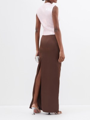 16ARLINGTON Olwyn back-slit satin maxi skirt in brown / women’s luxury long length evening skirts / womens silky occasion clothes / fluid fabric clothing - flipped