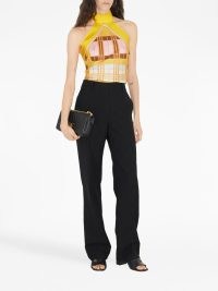 Burberry check-pattern silk halterneck top in canary yellow/multicolour / silky checked halter neck tops / tie back details / women’s luxe fashion