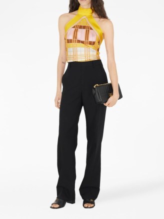 Burberry check-pattern silk halterneck top in canary yellow/multicolour / silky checked halter neck tops / tie back details / women’s luxe fashion - flipped