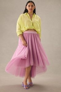 By Anthropologie Tulle Appliqué Skirt in Lavender – semi sheer dip hem skirts