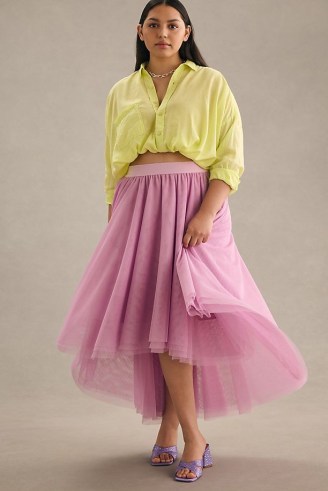 By Anthropologie Tulle Appliqué Skirt in Lavender – semi sheer dip hem skirts - flipped