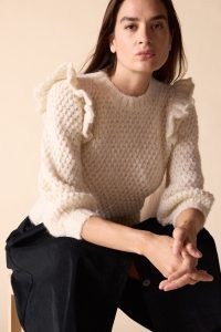 St. Roche CANDY SWEATER in IVORY | women’s ruffle shoulder sweaters | luxury ruffled sweaters | luxe knits | womens feminine jumpers