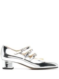 Carel Paris Kina Mary Jane pumps in silver tone – metallic leather triple strap Mary Janes – womens luxury vintage style shoes – lixe footwear