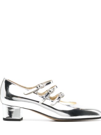 Carel Paris Kina Mary Jane pumps in silver tone – metallic leather triple strap Mary Janes – womens luxury vintage style shoes – lixe footwear