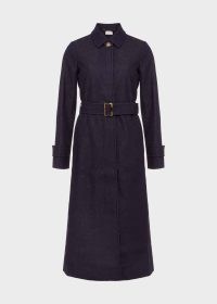 HOBBS CARRIE DENIM TRENCH in Indigo – women’s dark blue velted longline coats – womens modern classic clothing