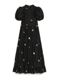 siter jane Cecilia Embroidered Maxi Dress in Black – women’s floral puffed sleeve tiered hem dresses – womens romace inspired clothes – romantic fashion – DREAM WEEKEND AT NANS Collection – ruffle hemline