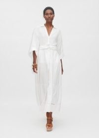 ME and EM Cheesecloth Button Front Maxi Shirt Dress + Belt in Soft White ~ chic cotton collared dresses