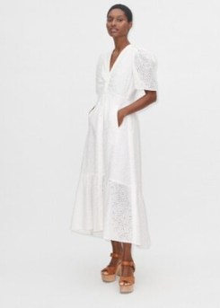 ME and EM Cotton Broderie Maxi Dress in Soft White ~ women’s floral cotton puff sleeve dresses - flipped