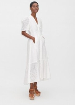 ME and EM Cotton Broderie Maxi Dress in Soft White ~ women’s floral cotton puff sleeve dresses